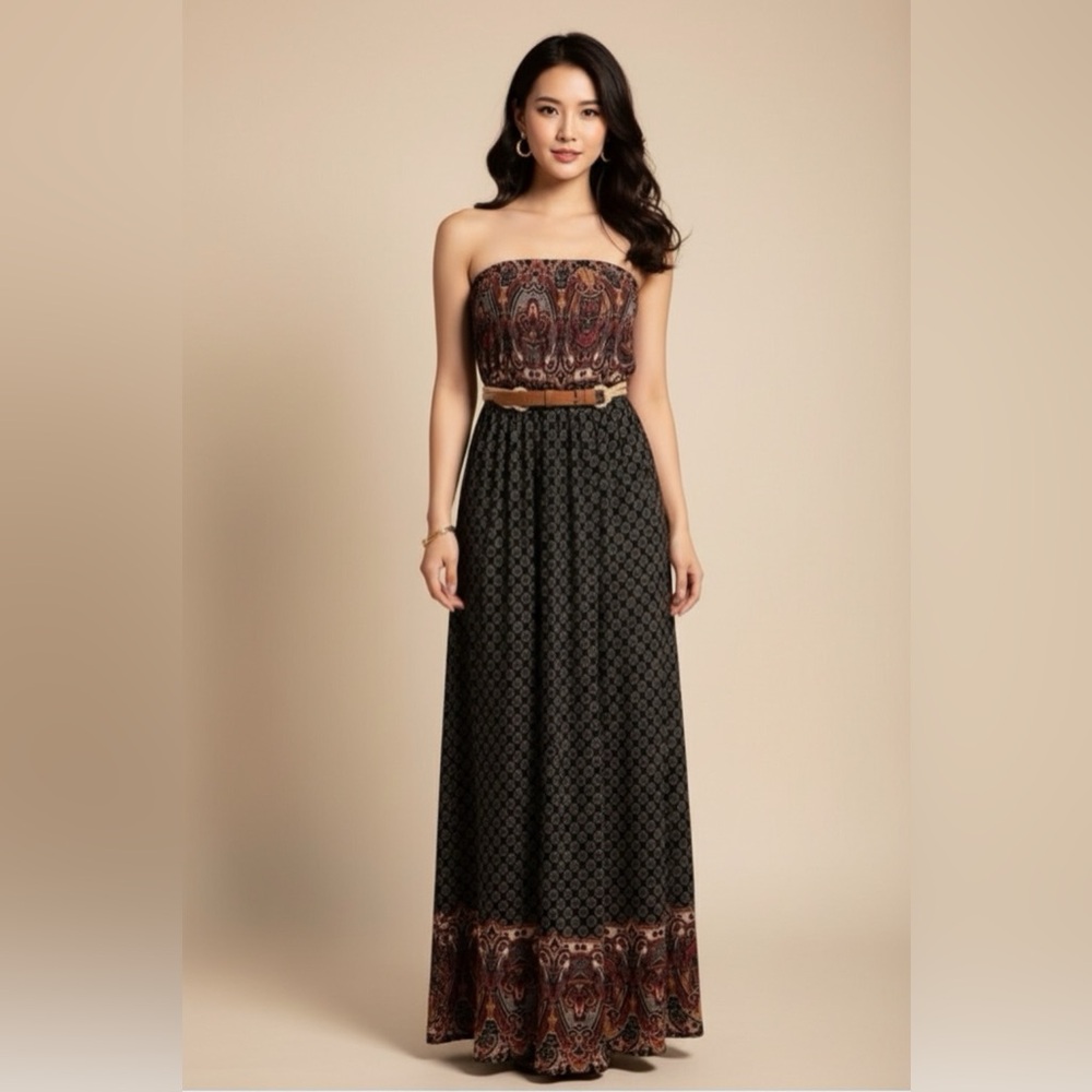 Ya Los Angeles Strapless Paisley Maxi Dress